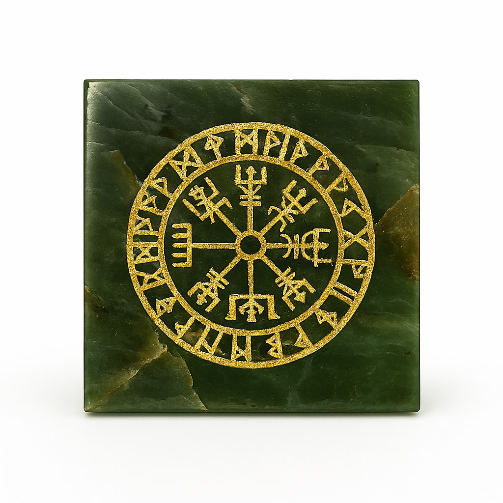 Vegvisir coin in green aventurine ₹999(carving)JPG